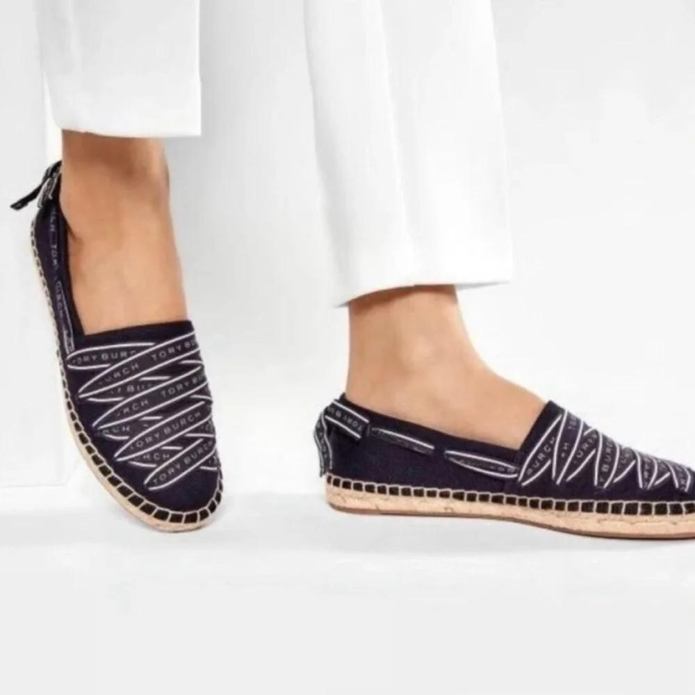 Tory Burch Navy Espadrille Slip-On Flat Size 7-EUC